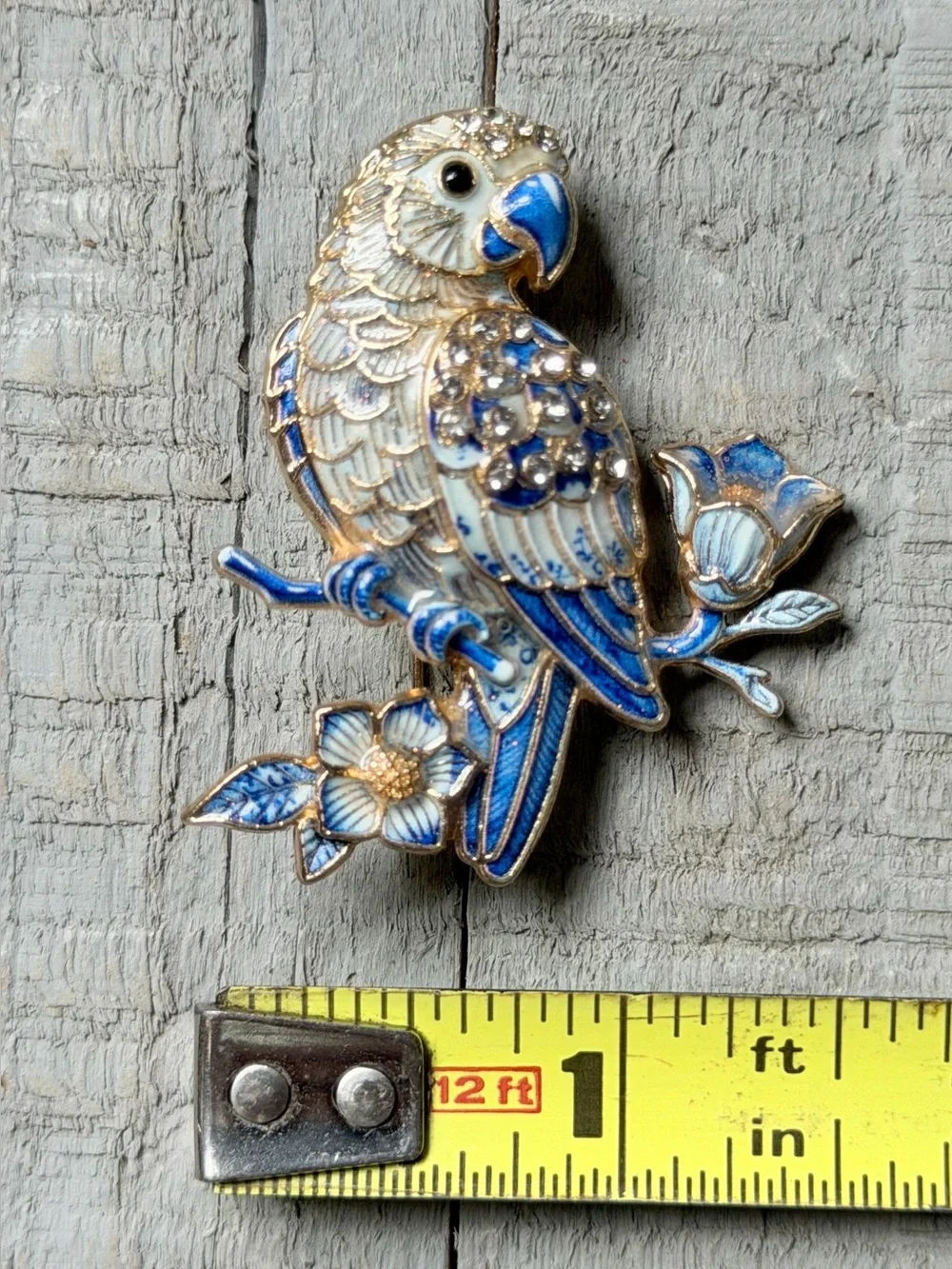 Parrot Brooch, Blue & White Porcelain